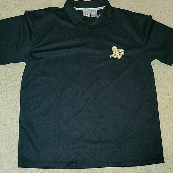 EUC Used 2XT XXLT Majestic Oakland Athletics A's Black Short Sleeve Polo - Picture 1 of 2